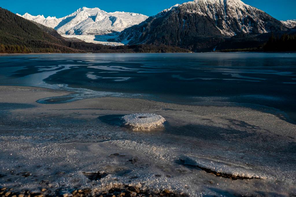 Ice covers the west side of Mendenhall Lake on Monday, Nov. 25, 2019. (Courtesy Photo | Janice Gorle)