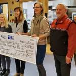 From left, Brian Holst of the Juneau Economic Development Council and School Board president; Adrianne Schwartz, Food Services Supervisor and Energy Manager for Juneau School District; Dr. Bridget Weiss, Juneau School District Superintendent; Amy Skilbred, Executive Director of Juneau Community Foundation; Warren Russell, United Way of Southeast Alaska Chair Board of Directors; and Millie Ryan, Secretary to the Board of United Way, pose for a picture after the Universal Breakfast Check presentation. (Courtesy photo)