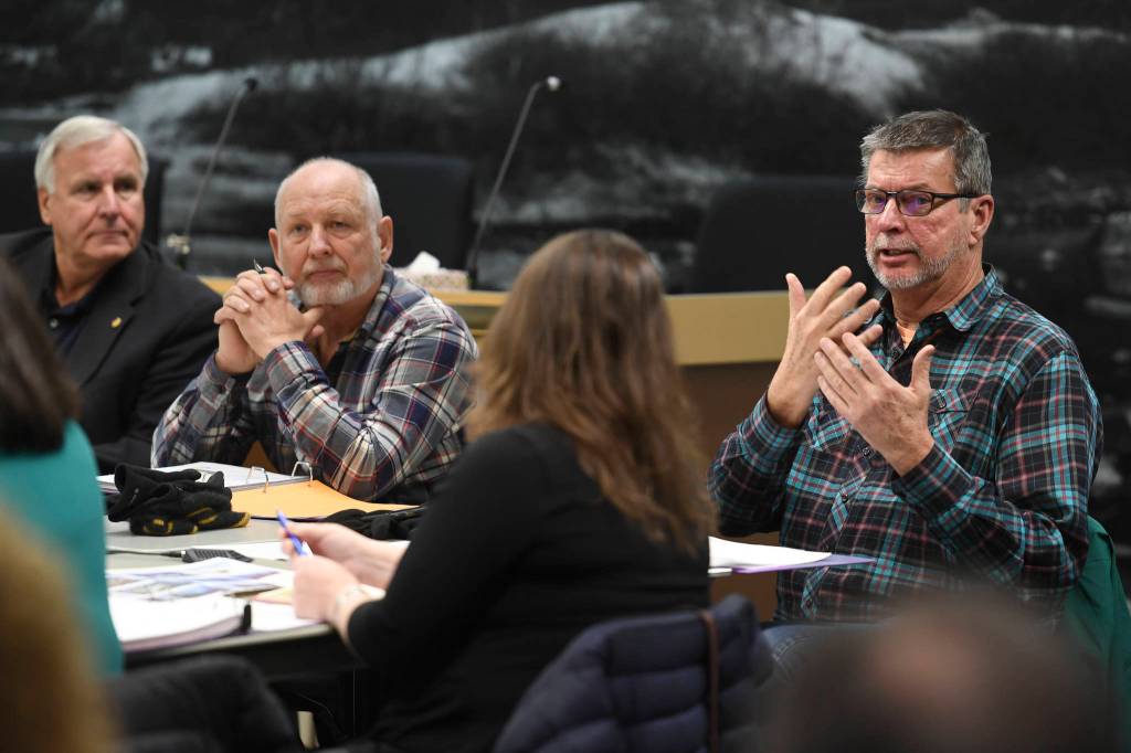 Kirby Day, Juneaus Tourism Best Management Practices coordinator and operations manager for Holland America Group, speaks during the Tourism Industry Task Force in the Assembly chambers on Tuesday, Dec. 3, 2019. (Michael Penn | Juneau Empire)