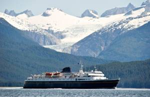 The Alaska Marine Highways ferry Matanuska passes the Eagle Glacier on its way south to Juneau. (Juneau Empire File)
