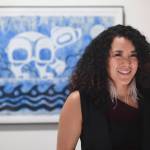 Crystal Worl greets people during her opening at the Juneau-Douglas City Museum during Gallery Walk on Friday, Dec. 6, 2019. (Michael Penn | Juneau Empire)