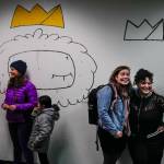 Glo Ramirez, right, poses for a picture with Grace Corrigan during Ramirezs show at the Juneau Arts & Culture Center during Gallery Walk on Friday, Dec. 6, 2019. (Michael Penn | Juneau Empire)