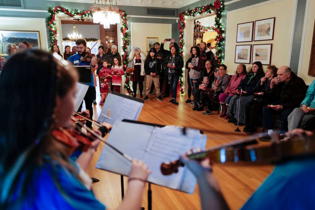 Students in the Glacier Valley Elementary School JAMM program perform at the Governors Open House on Tuesday, Dec. 10, 2019. (Michael Penn | Juneau Empire)