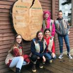Girl Scout troop 4018 members Jayden Rosenbruch, Lauren Stichert, Anita Morrison, Sophia Owen and Sophia Ludeman pose with their display just after it was installed at The Nature Center last April. (Courtesy photo)
