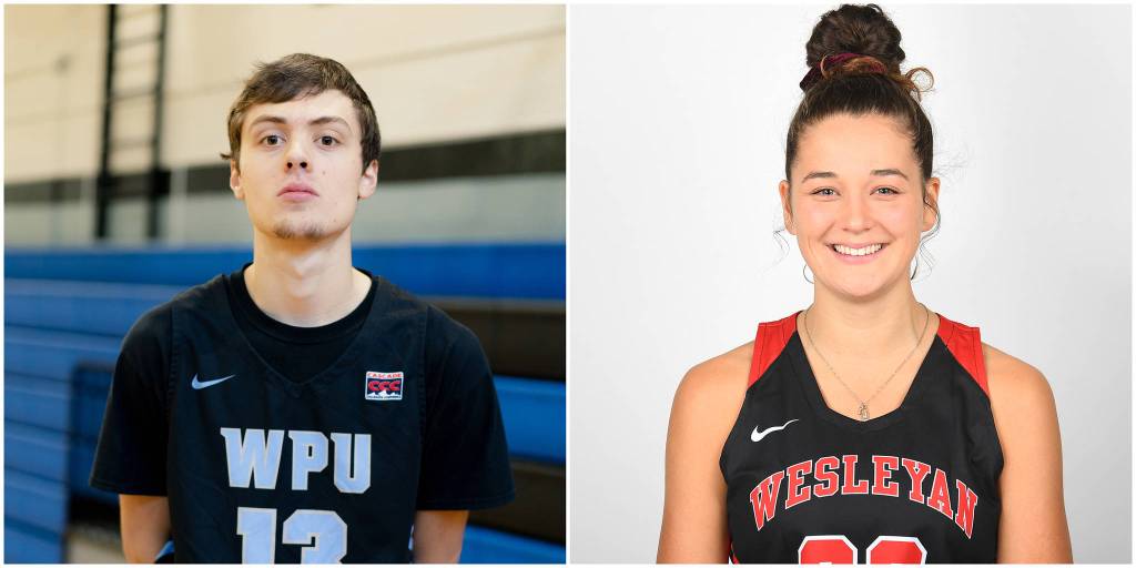 Warner Pacific Universitys Kaleb Tompkins, left, and Wesleyan Universitys Ava Tompkins, right. (Courtesy Photos | Cortney White and Steve McLaughlin Photography)