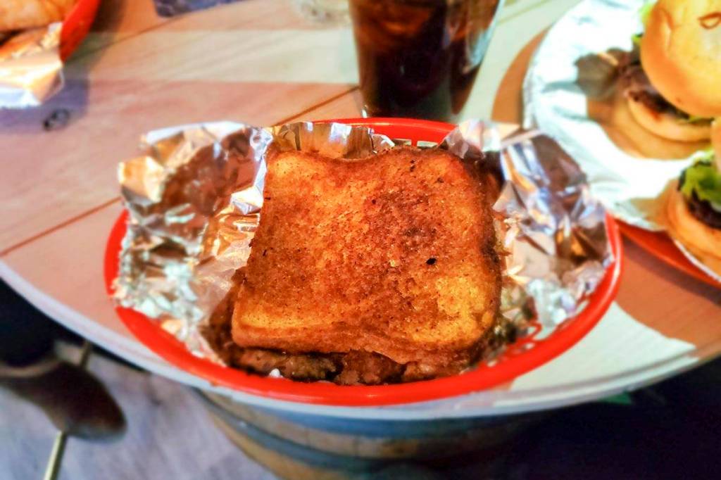 A patty melt from Nanos Kitchen at Louies Douglas Inn, Dec. 23, 2019. (Ben Hohenstatt | Juneau Empire)