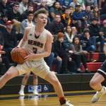 Juneau-Douglas High School: Yadaat.at Kale senior Austin McCurley creates separation for a jumpshot while playing against Soldotna in the Princess Cruises Capital City Classic on Monday, Dec. 30, 2019. (Nolin Ainsworth | Juneau Empire)