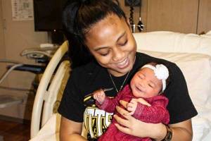 Marcella Poloa poses with her newborn daughter, Ronarielle Poloa-Maae, the first baby born in Juneau in 2020 on Jan. 1, 2020.                                Courtesy Photo | <strong>Bartlett Regional Hospital</strong>