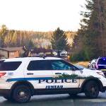 Officer from the Juneau Police Department investigate an officer involved shooting that occured early Sunday morning off of Cinema Drive, Dec. 29, 2019. (Michael S. Lockett | Juneau Empire)