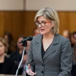 Former Alaska Attorney General Jahna Lindemuth argues on behalf of the Recall Dunleavy campaign Frida in Alaska Superior Court. Judge Eric Aarseth ruled that an effort to recall Gov. Mike Dunleavy may proceed, a decision that is expected to be appealed. (Loren Holmes | Anchorage Daily News via AP)