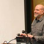 Stephen Lewis, a researcher with U.S. Fish and Wildlife Service, gives a presentation on golden eagles in Alaska at University of Alaska Southeast, Jan. 9, 2020. (Michael S. Lockett | Juneau Empire)
