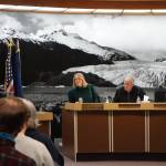 City and Borough of Juneau Visitor Industry Task Force Chair Carole Triem and Vice Chair Craig Dahl listen to testimony Saturday, Jan. 11 during a public input task force meeting. (Ben Hohenstatt | Juneau Empire)