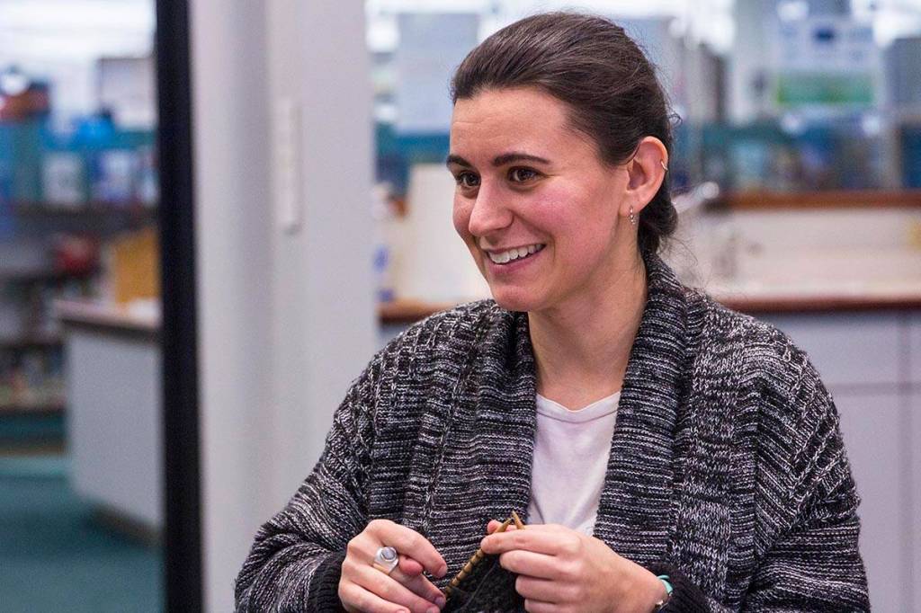 Genevieve Schmidt, AmeriCorps servicemember, meets with other members of AmeriCorps working in Juneau this year, Jan. 10, 2020. (Michael S. Lockett | Juneau Empire)