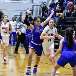 Courtesy Photo | Capri Potter                                 Juneau-Douglas High School: Yadaa.at Kalés Kendyl Carson makes her way toward the hoop in a game against Bartlett High School.