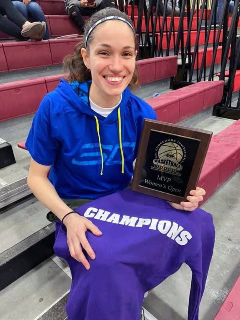 Mariah Simpkins holds her MVP award at the Mt. Edgecumbe Invitational. The Juneau Monstarz won the womens division championship and Simpkins earned the top individual honor. (Courtesy Photo | Juneau Monstarz)