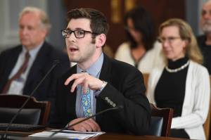 Neil Steininger, then-Administrative Services Director for the Office of Management and Budget, explains how the office performs sweeps of unspent money in various government accounts during a Senate Finance meeting at the Capitol in July 2019. Gov. Mike Dunleavy Monday named Steininger director of OMB. (Michael Penn | Juneau Empire File)