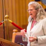 City and Borough of Juneau Assembly member Michelle Bonnet Hale speaks during a Martin Luther King Jr. Day community celebration held at St. Pauls Catholic Church on Jan. 20, 2020. (Michael S. Lockett | Juneau Empire)