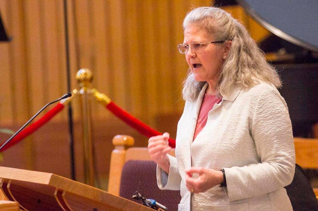 City and Borough of Juneau Assembly member Michelle Bonnet Hale speaks during a Martin Luther King Jr. Day community celebration held at St. Pauls Catholic Church on Jan. 20, 2020. (Michael S. Lockett | Juneau Empire)