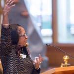 Sherry Patterson speaks during a Martin Luther King Jr. Day community celebration held at St. Pauls Catholic Church on Jan. 20, 2020. (Michael S. Lockett | Juneau Empire)