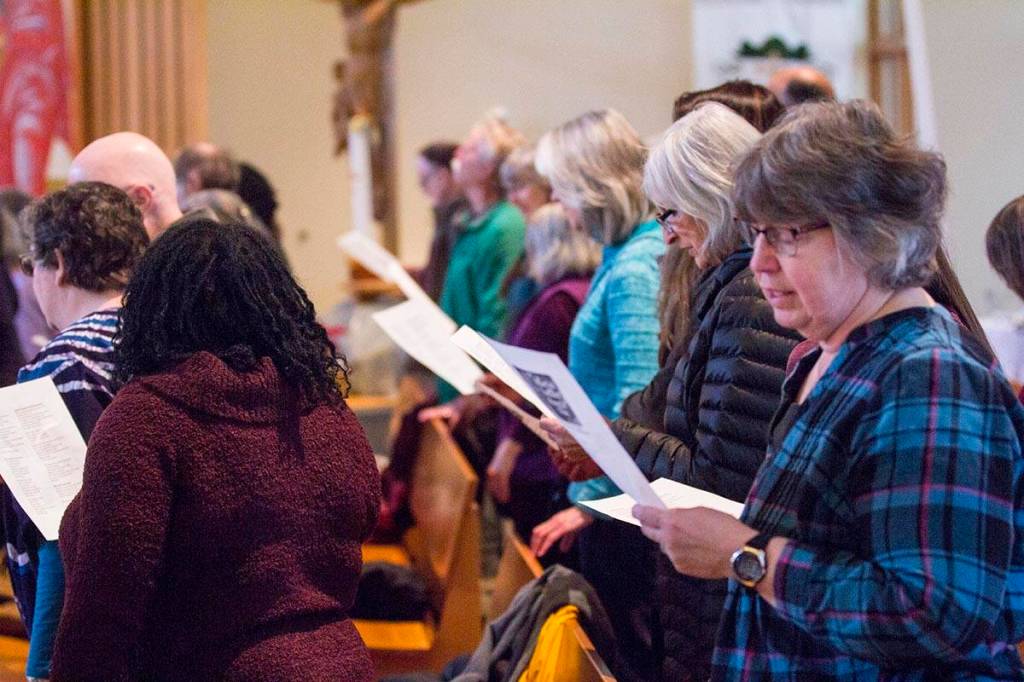 Sherry Patterson speaks during a Martin Luther King Jr. Day community celebration held at St. Pauls Catholic Church on Jan. 20, 2020. (Michael S. Lockett | Juneau Empire)