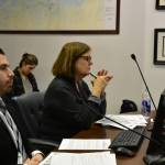 Department of Transportation and Public Services Administrative Director Dom Pannone, left, and Deputy Commissioner Mary Siroky answer questions during a presentation on the Alaska Marine Highway System on Tuesday. (Peter Segall | Juneau Empire)