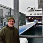 Gerald Stroebele, in front of the FMV Matanuska at Auke Bay Ferry Terminal on Thursday. (Peter Segall | Juneau Empire)