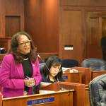 Rep. Sharon Jackson, R-Eagle River, speaks in support of a bill to rename the House and Social Services Committee room at the Capitol after the late Senator Bettye J. Davis on Monday. (Peter Segall | Juneau Empire)