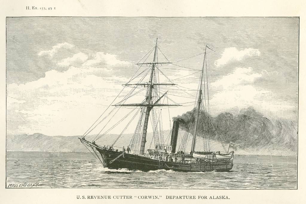 Courtesy Photo | Moss Eng Co., New York                                 The U.S.R.C. Thomas Corwin, depicted in this 1885 engraving, took part in the shelling of Angoon in 1882.