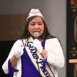 Alaska Native Sisterhood Grand Camp President Paulette Moreno, holding a newly minted $1 gold Elizabeth Peratrovich coin, addresses the crowd during the Elizabeth Peratrovich Day celebration at the Tlingit and Haida Community Council Sunday. (Michael S. Lockett | Juneau Empire)