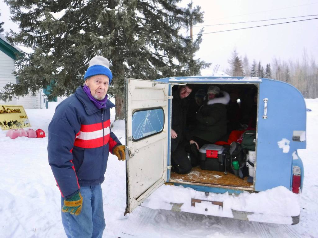 John Borg of Eagle gets ready to transport officials for the Yukon Quest sled dog race to the airstrip in Eagle in his Chevy C-10. (Ned Rozell | For the Juneau Empire)
