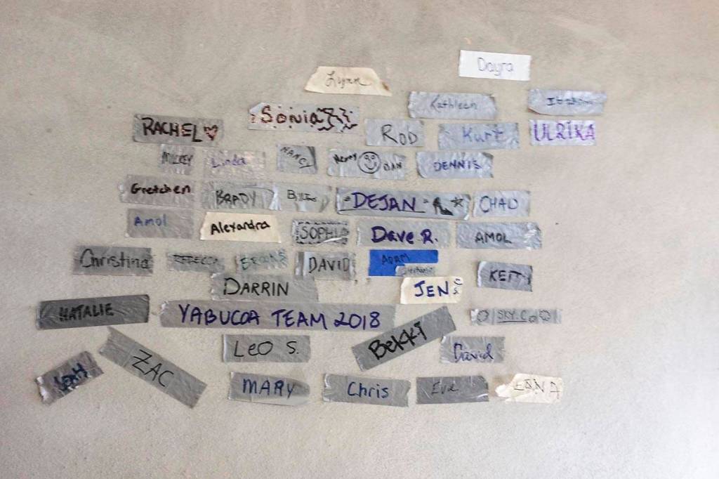 Volunteers with All Hands and Hearts, a charitable nonprofit, leave their hard hat labels in Puerto Rico following their volunteer work to assist with recovery from Hurricane Maria in March 2018. (Courtesy Photo | Fred Hiltner)
