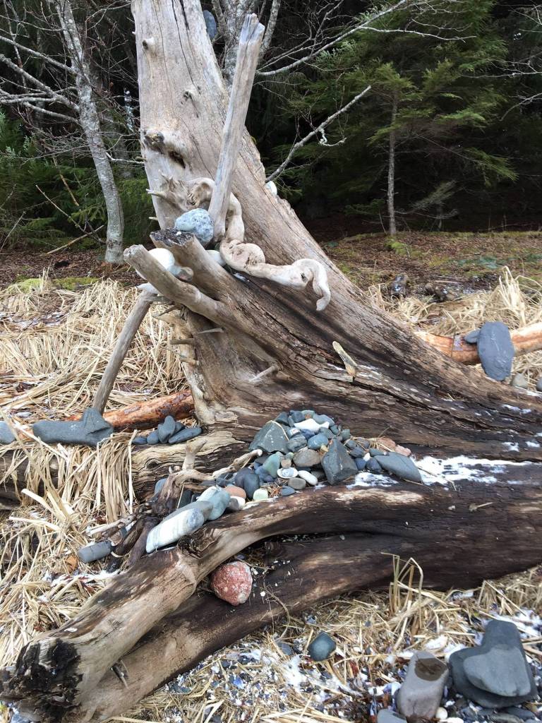 A beach sculpture seen on a North Douglas beach on Wednesday, March 4, 2020. (Courtesy Photo | Denise Caroll)