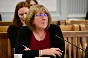 Gail Fenumiai, director of elections for the Alaska Division of Elections gives testimony to the Legislative Council committee on Tuesday, March 10, 2020. (Peter Segall | Juneau Empire)