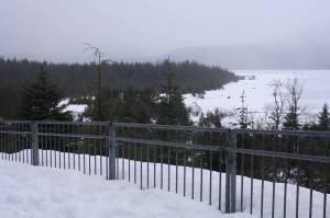 The view from the Mendenhall Glacier Visitor Center as seen in late February. The center was the site of an open house to draw public comment on a proposed overhaul of the recreation area. (Ben Hohenstatt | Juneau Empire File)