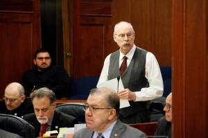 Sen. Bert Stedman, R-Sitka, speaks before the Senate passes a supplemental budget, Wednesday, March 18. (Courtesy Photo | Daniel McDonald)