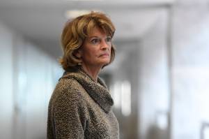 Sen. Lisa Murkowski, R-Alaska, talks with reporters following a Republican policy lunch on Capitol Hill in Washington, Thursday, March 19, 2020. Murkowski was among a group of lawmakers who wrote a letter to President Donald Trump asking federal money be allocated quickly and in a way that respects tribal sovereignty. (AP Photo | Susan Walsh)