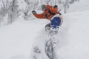 A snowboarder makes his way through the snow at Eaglecrest Ski Area earlier this month. The City and Borough of Juneau-owned and operated ski area has received snowfall each of the past 30 days. (Courtesy Photo | Jeremy Lavendar)