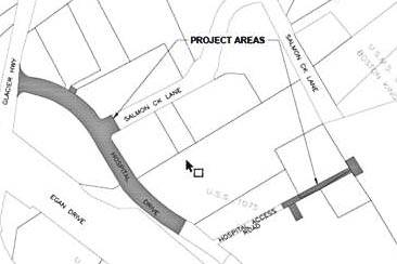 Reconstruction of the road base with replacements to the drains, water, and sewer infrastructure will be carried out along Hospital Drive near its intersection with Glacier Highway this summer. (Courtesy art | City and Borough of Juneau)