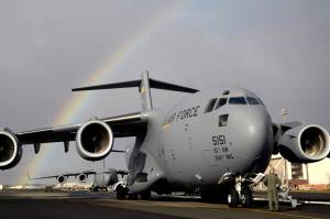 Staff Sgt. John Eller conducts pre-flights check on his C-17 Globemaster III Jan. 3 prior to taking off from Hickam Air Force Base, Hawaii for a local area training mission. Sgt. Eller is a loadmaster from the 535th Airlift Squadron. (Courtesy Photo | Tech. Sgt. Shane A. Cuomo, U.S. Air Force)
