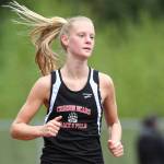 Michael Penn | Juneau Empire File                                Juneau-Douglas Sadie Tuckwood takes an early lead in the girls 3200-meter run at the Region V Track and Field Championships at Thunder Mountain High School on Friday, May 17, 2019. Tuckwood had three top-five finishes at the state track and field meet during this season.