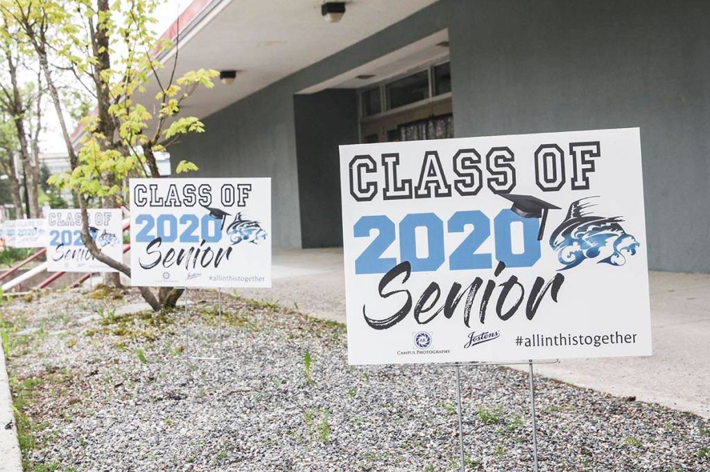 Michael S. Lockett | Juneau Empire                                 The senior class of 2020 graduates with much less pomp and circumstance as the coronavirus keeps gatherings truncated and social interaction at arms length, May 22, 2020.