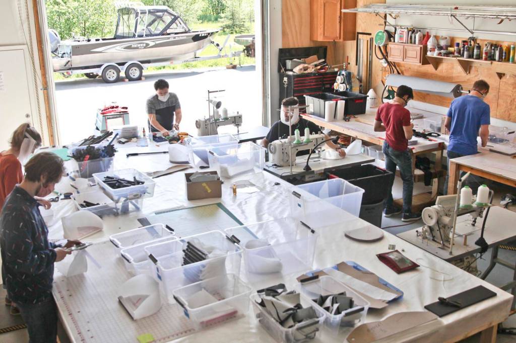 Michael S. Lockett | Juneau Empire                                Workers strive to fulfill orders for face shields for people with hearing loss. Rapid Response PPE, founded at the beginning of the coronavirus epidemic, is creating specialized PPE, allowing deaf people and people with hearing loss to easily see the speakers face, May 29, 2020.