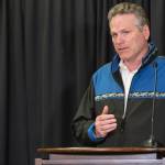 Office of Gov. Mike Dunleavy                                 Gov. Mike Dunleavy at an Anchorage press conference on May 29, 2020. Dunleavy announced revisions to interstate travel regulations Wednesday, saying the states health care systems could handle the increase from limited travel so long as Alaskans remained vigilant about health concerns.