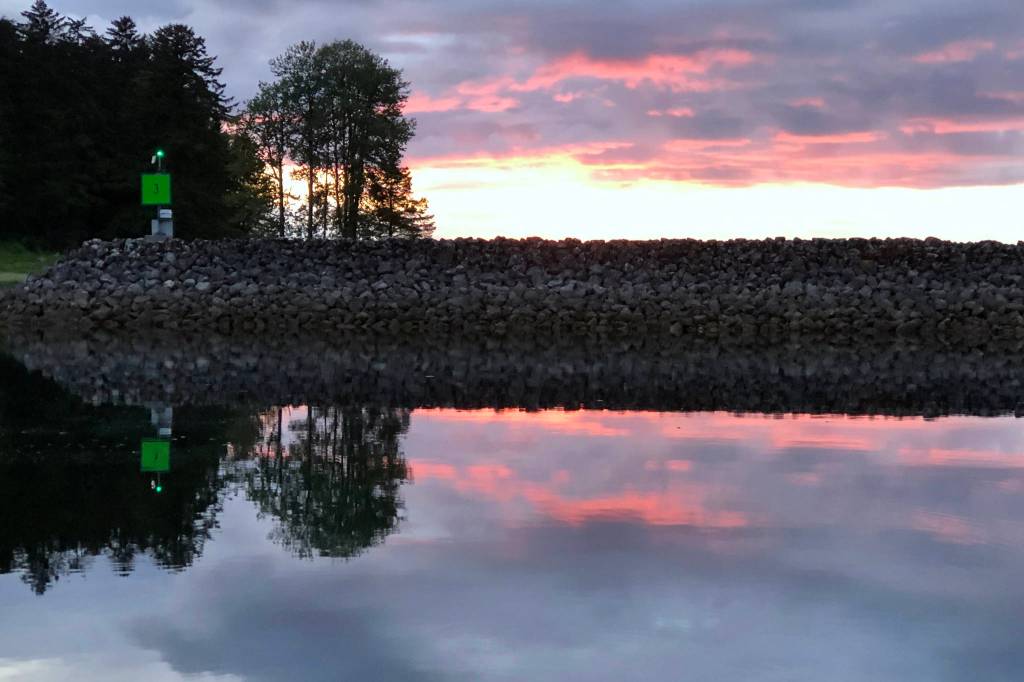 The sun sets on Hoonah Harbor in this photo shared June 9. (Courtesy Photo | Jim Sepel)
