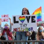 Ketchikan residents turn out to show support to the LGBTQ community after a florist refused service to a gay couple on June 5, 2020. (Courtesy photo | Tommy Varela)