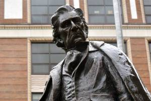 A statue of William Henry Seward, former U.S. Senator and governor of New York, Vice President and Secretary of State who negotiated the purchase of the Alaska territory from the Russian Empire in 1867 on Tuesday, June 16, 2020. A petition has been circulating online calling for the statues removal, citing Sewards relationship with Alaska Natives. (Peter Segall | Juneau Empire)