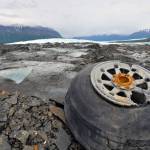 Landing gear from a 1952 C-124 Globemaster II aircraft accident rests on top of Colony Glacier June 10, 2015. Each summer since 2012 Alaskan Command has supported Operation Colony Glacier by removing aircraft debris and assisting in the recovery of human remains to ensure closure for families who have lost loved ones. (U.S. Air Force photo | Tech. Sgt. John Gordinier)