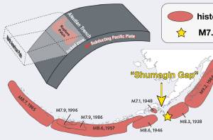 This graphic shows All the large recent earthquakes on the Aleutian Subduction Zone, including the magnitude 7.8 in the Shumagin Gap that occurred July 21, 2020. (Courtesy Image/Alaska Earthquake Center)                                This graphic shows All the large recent earthquakes on the Aleutian Subduction Zone, including the magnitude 7.8 in the Shumagin Gap that occurred July 21, 2020. (Courtesy Image/Alaska Earthquake Center)