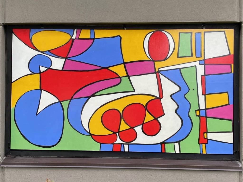 Whimsical art in a recess where a window should be at the Juneau Arts and Culture Center on July 30, 2020. (Courtesy Photo / Denise Carroll)