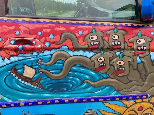This photo shows imaginative and colorful paintings on the side of a vehicle in the Eaglecrest Ski Area parking lot, July 7, 2020. (Courtesy Photos | Denise Carroll)